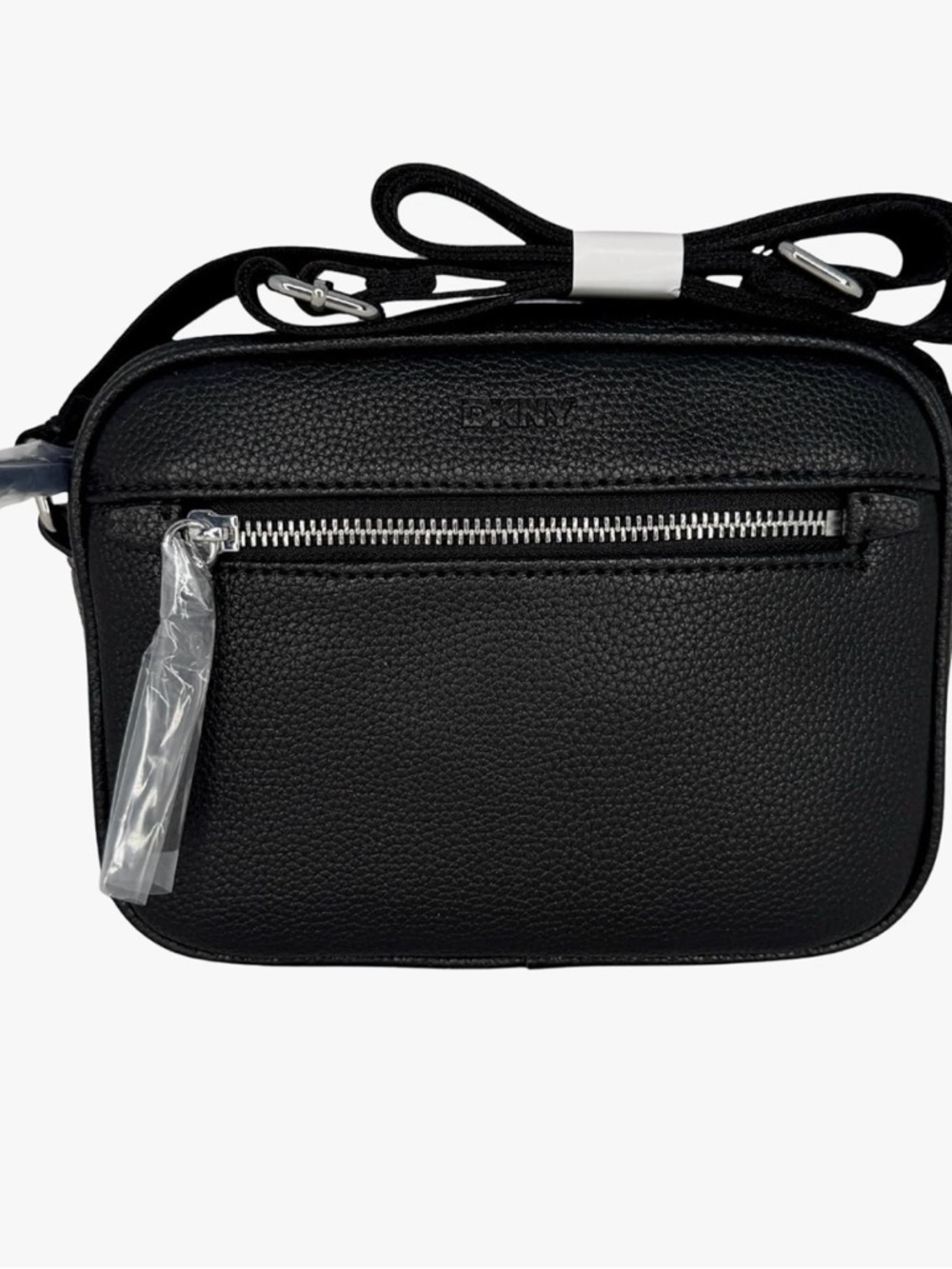 DKNY Black Pebbled Leather Belt Bag with Front Zip